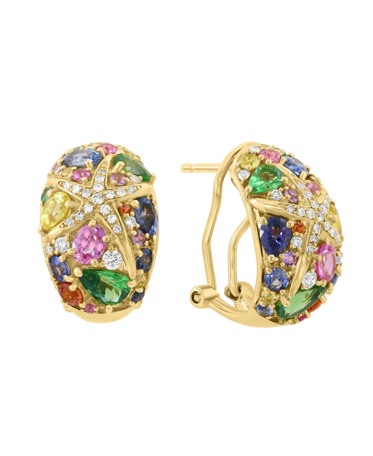 Huggie Omega Diamond and Sapphire Earrings (1/3 ct. t.w. Diamond, 3-5/8 ct. t.w. Sapphire) in 14k Yellow Gold by Effy Collection