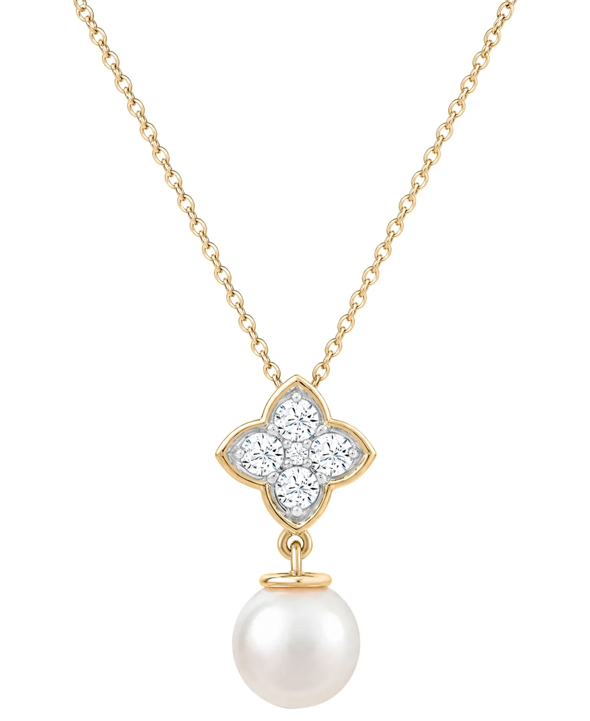 Cultured Freshwater Pearl (7.5mm) & Lab-Grown Sapphire (1/5 ct. t.w.) Necklace in 14k Yellow Gold-Plated Over Sterling Silver by Macy's