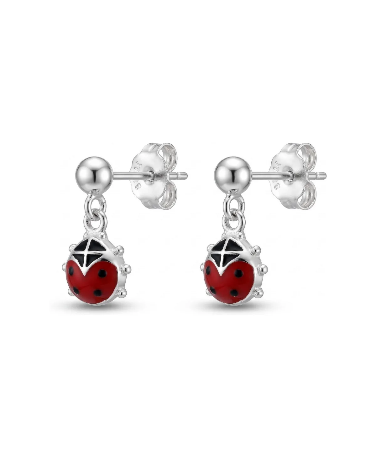 Sterling Silver Enamel Ladybug Drop Earrings by Simona