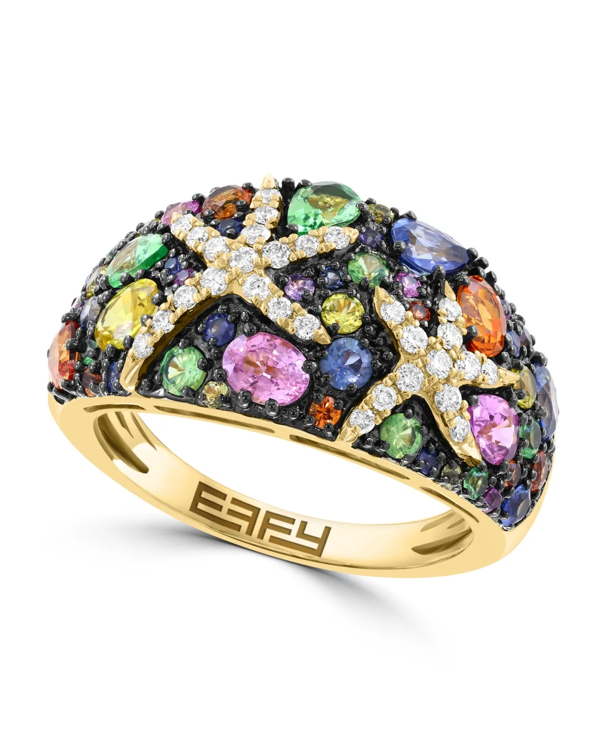Watercolors Diamond and Multi-Sapphire Ring (1/4 ct. t.w. Diamond, 2-1/2 ct. t.w. Sapphire) in 14k Yellow Gold by Effy Collection