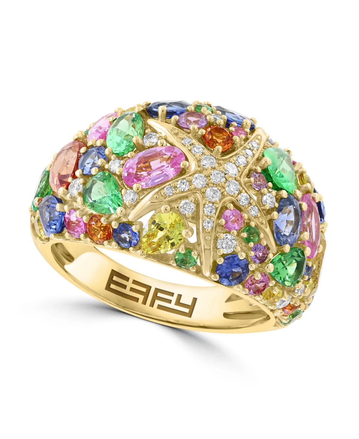 Diamond and Multi Sapphire Ring (1/5 ct. t.w. Diamond, 2-1/10 ct. t.w. Multi Sapphire) in 14k Yellow Gold by Effy Collection