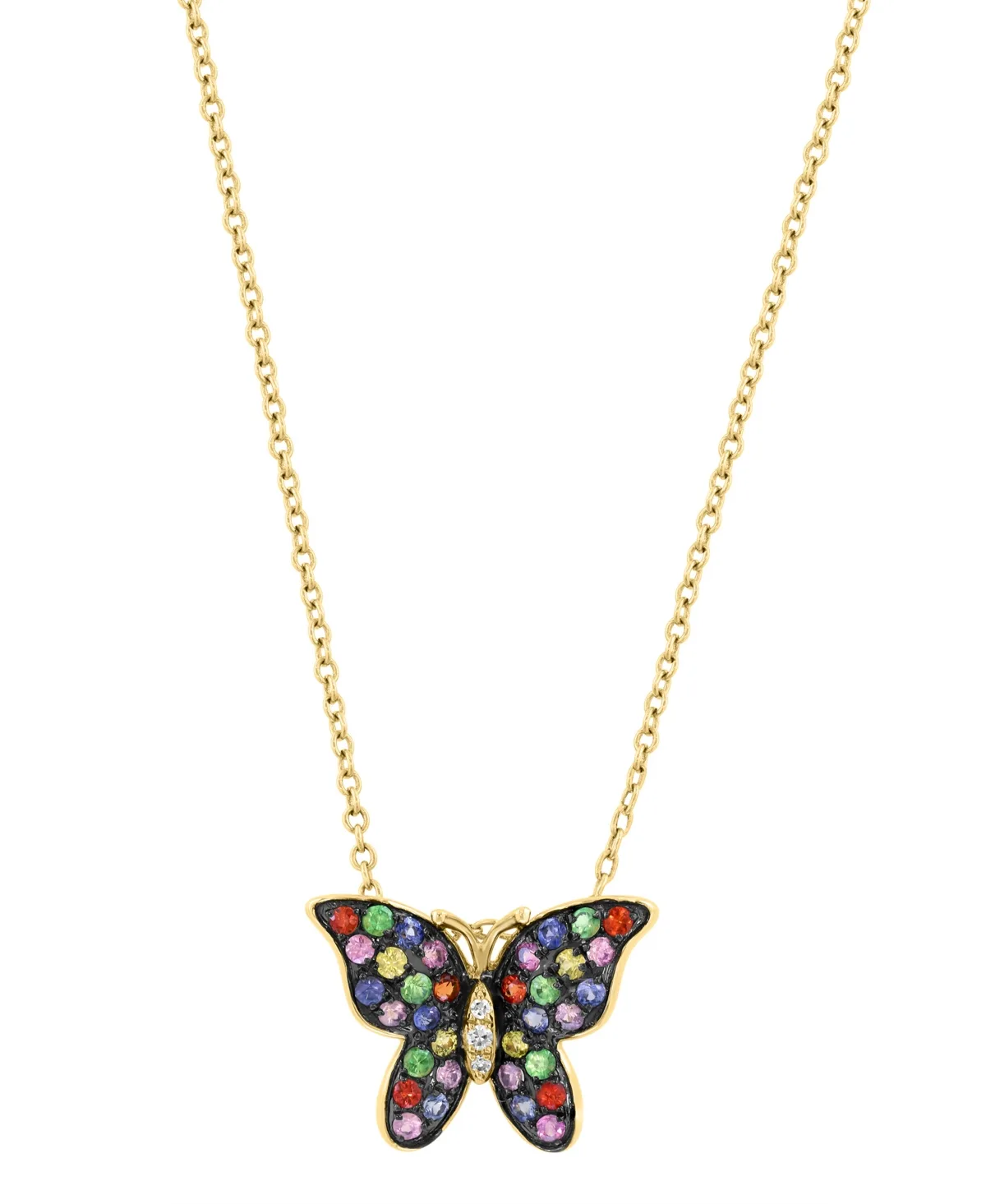 Multi-Sapphire and Diamond Accent Butterfly Pendant (1/3 ct. t.w.) in 14k Yellow Gold