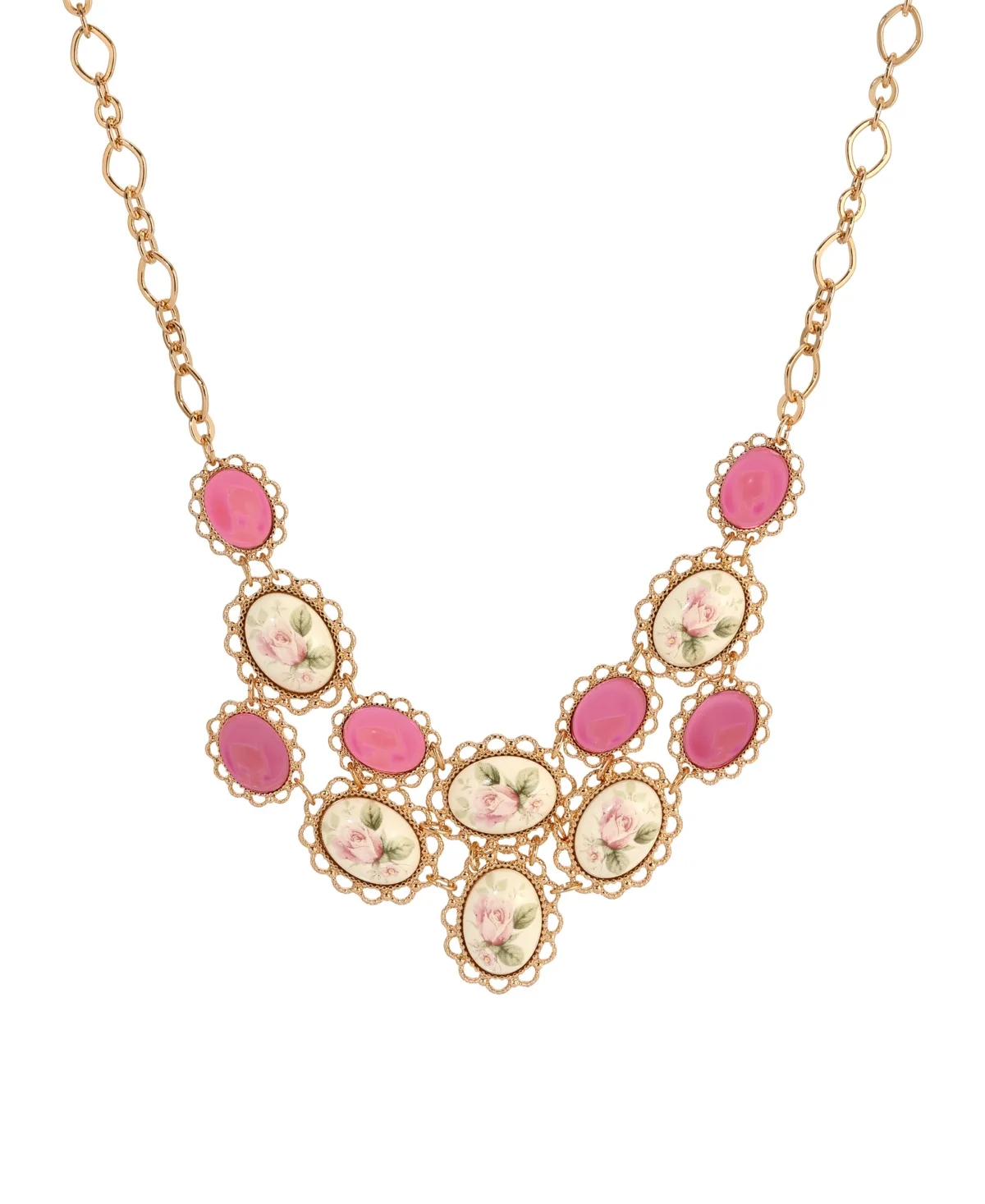 Gold-Tone Pink Porcelain Flower Necklace by 2028