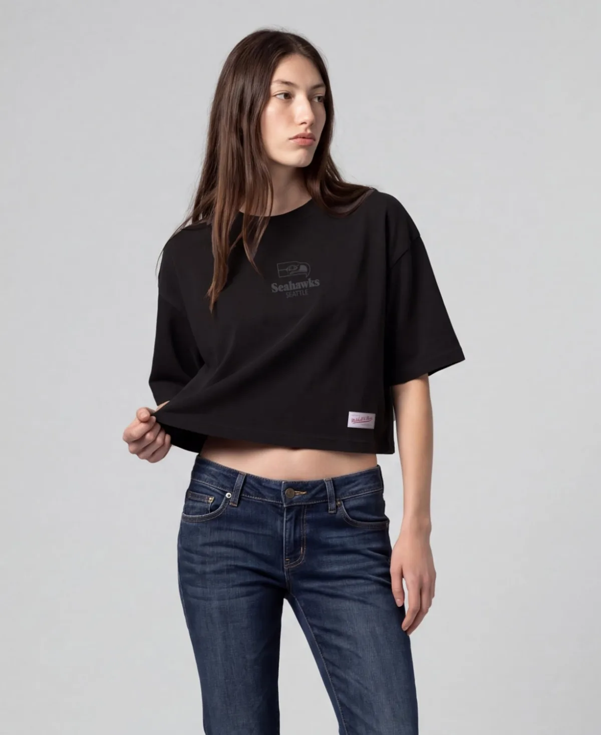 Seattle Seahawks Core Essentials Micro Logo Boxy Crop T-Shirt