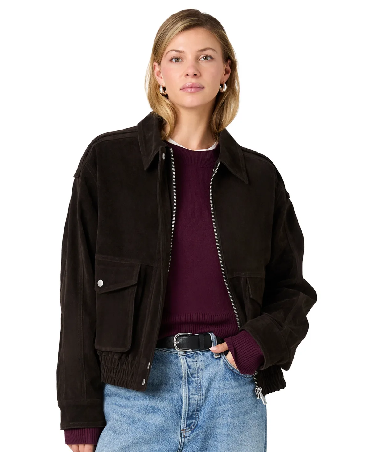 Carter Faux Suede Zip-Up Bomber Jacket