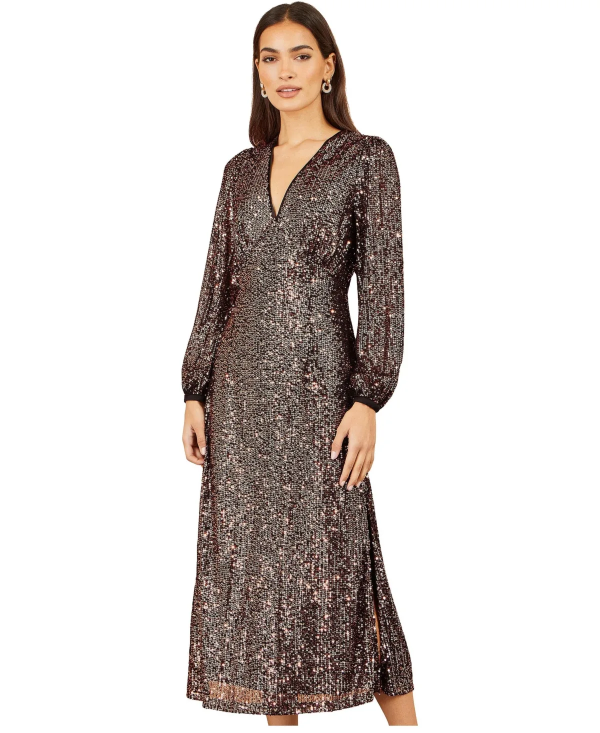 Sequin A-Line V-Neck Midi Dress