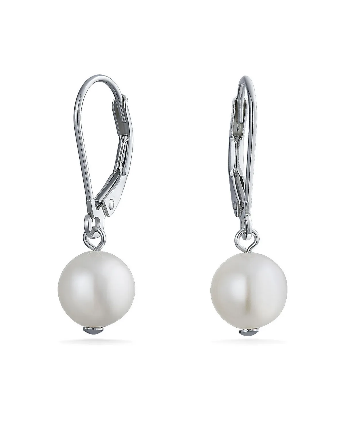 Cultured Freshwater Pearl Drop Earrings in Sterling Silver, Leverback