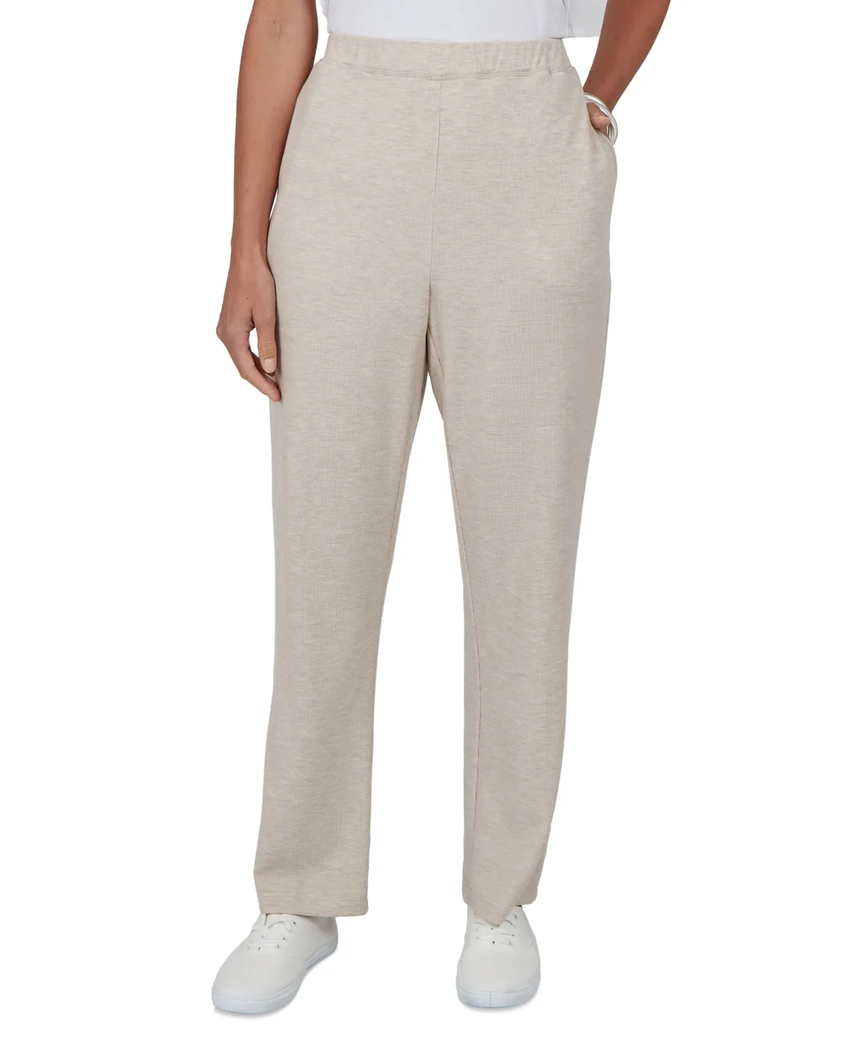 Pull-On Straight-Leg Elastic-Waist Pants - Stone