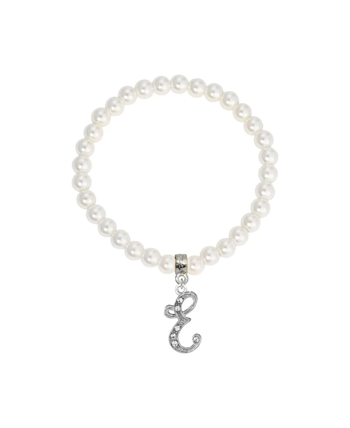 Imitation Pearl Bead Initial Charm Stretch Bracelet - E