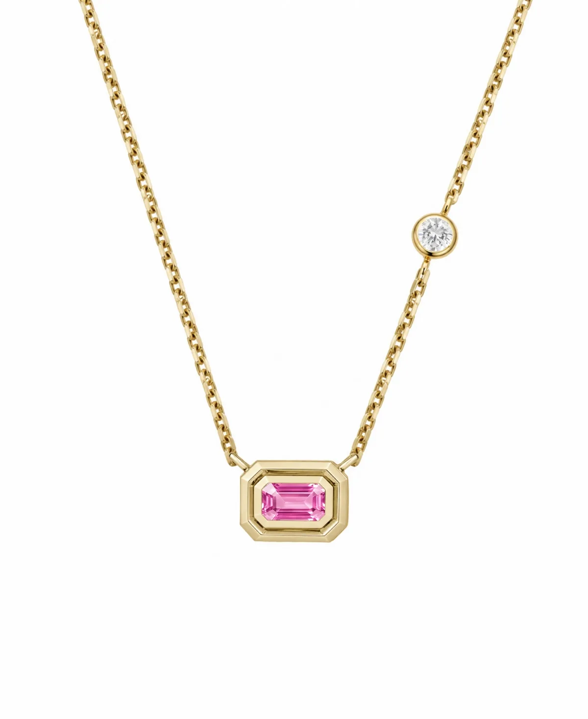 Pink Sapphire Emerald-Cut & Diamond Pendant Necklace (3/8 ct. t.w.) in 14k Gold