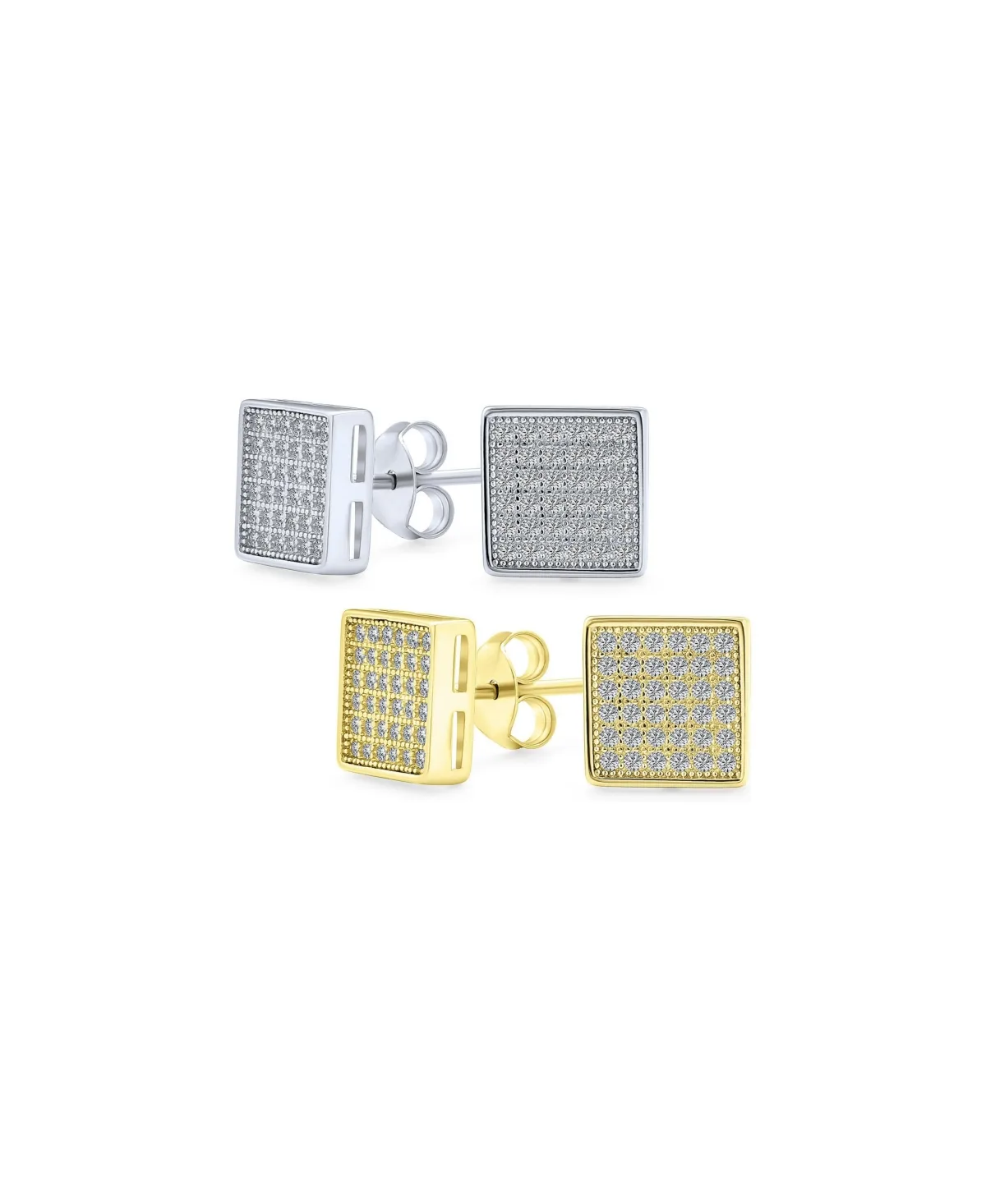 Cubic Zirconia Square Micro-Pave Stud Earrings, 2-Piece Set