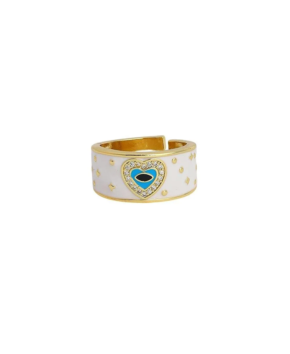 Glass Daisy Heart Statement Adjustable Ring by Sohi