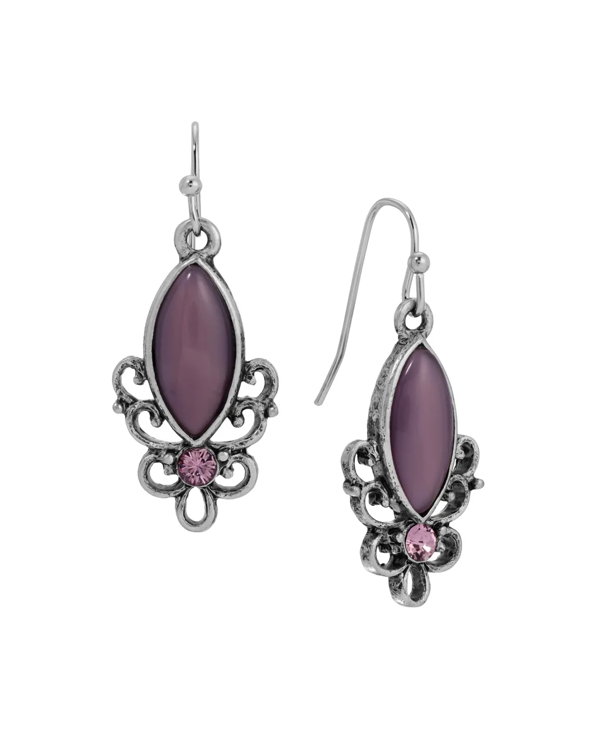 Silver-Tone Crystal Purple Oval Drop Earrings by 2028