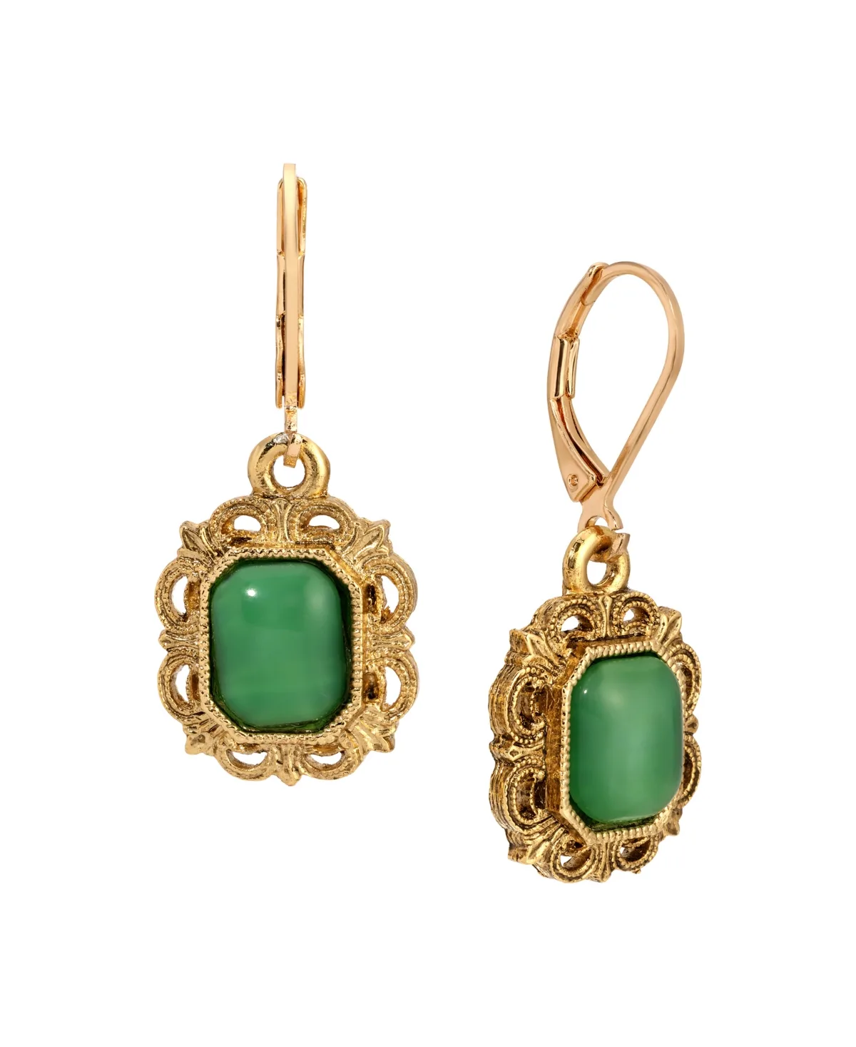 Gold-Tone Cabochon Filigree Antique Drop Earrings