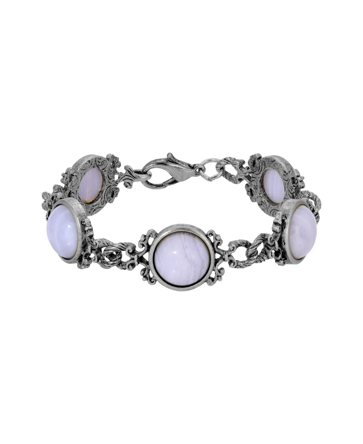 Pewter Tone Blue Lace Cabochon Bracelet by 2028