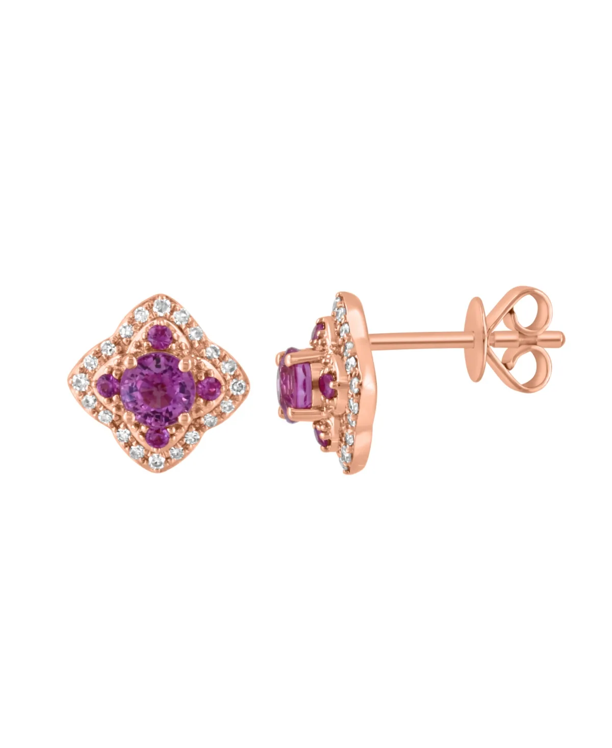 Diamond and Pink Sapphire Stud Earrings (1/8 ct. t.w. Diamond, 3/4 ct. t.w. Pink Sapphire) in 14k Rose Gold by Effy Collection