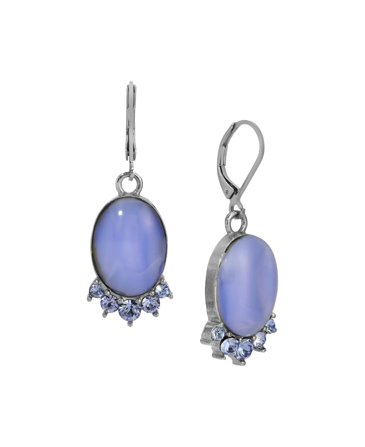 Silver-Tone Oval Blue Moonstone Crystal Earring by 2028