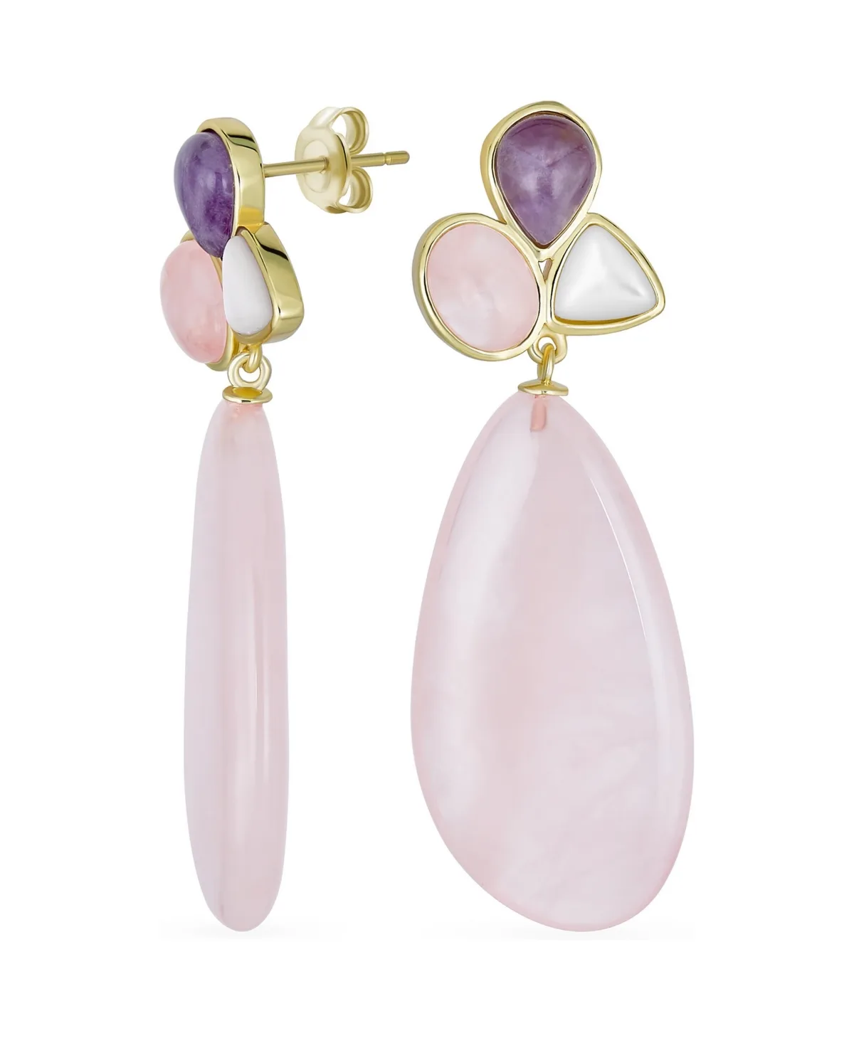 Fashion Oval Multi Color Pink Quartz Teardrop Drop Earring Rose Gold Plated by Bling Jewelry
