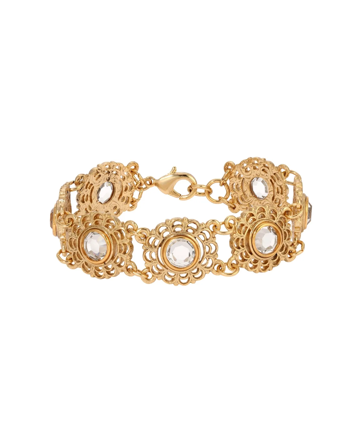 Gold-Tone Round Filigree Crystals Bracelet by 2028