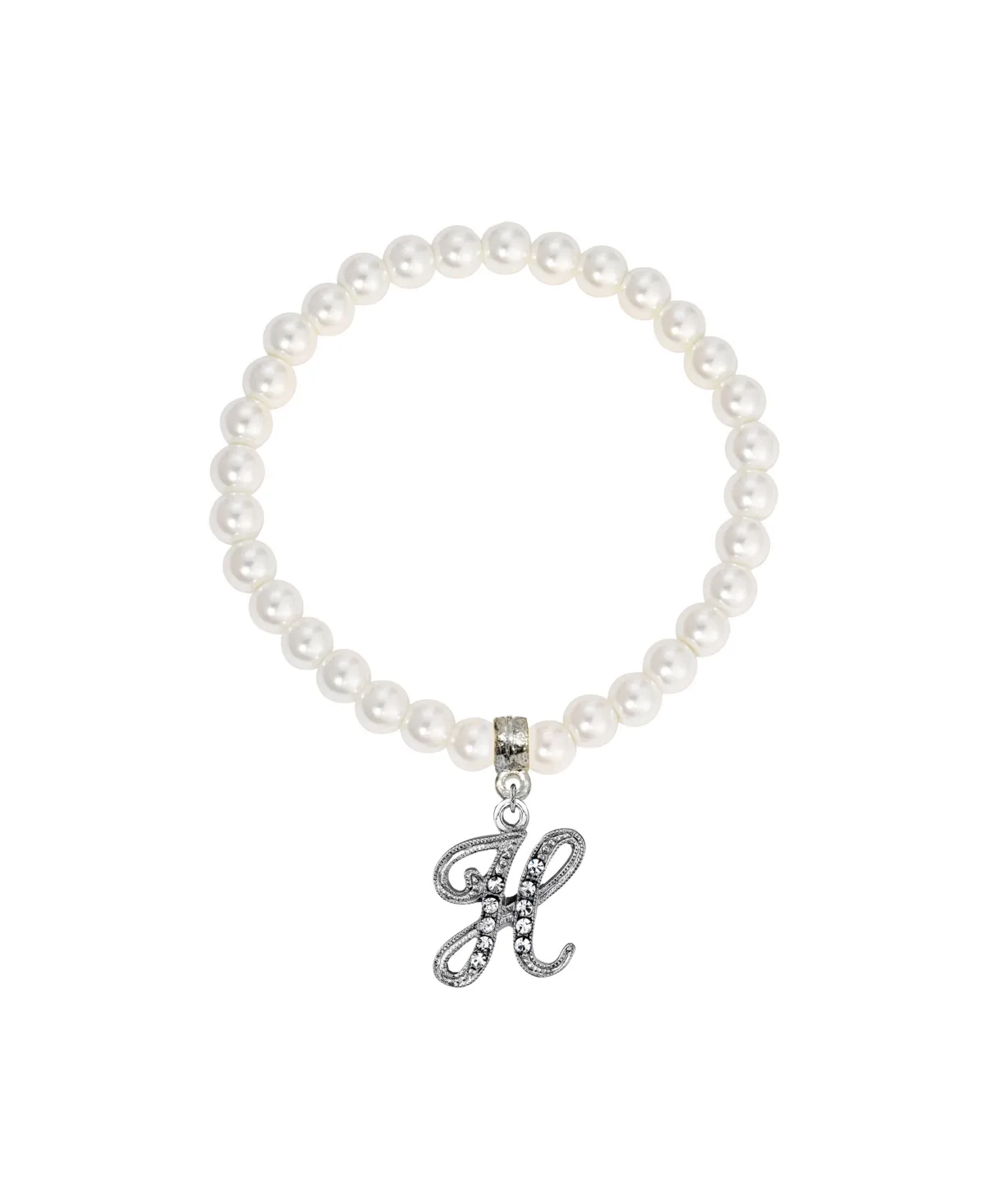 Imitation Pearl Bead Initial Charm Stretch Bracelet - H