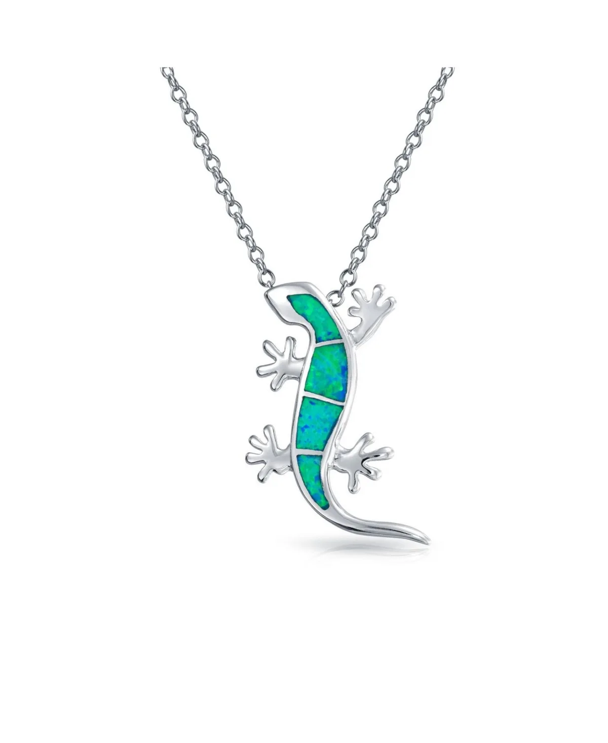 Created Opal Animal Lizard Pendant Necklace.925 Sterling Silver by Bling Jewelry