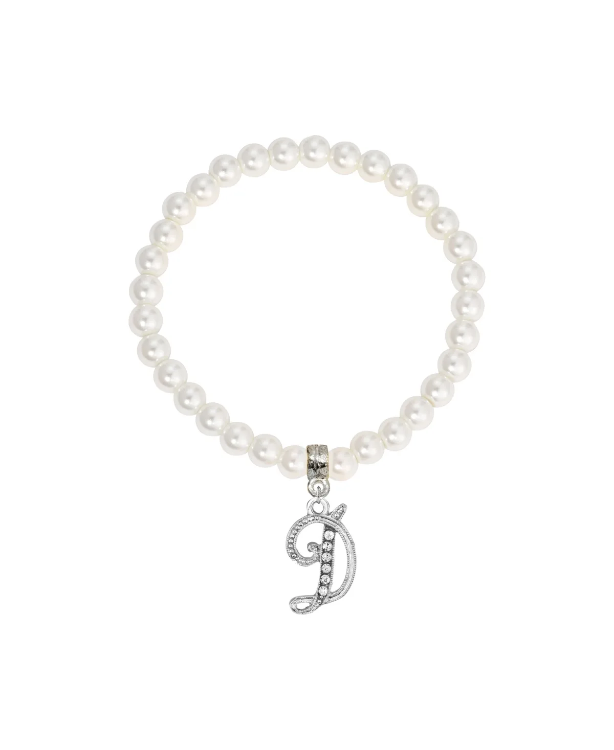 Imitation Pearl Bead Initial Charm Stretch Bracelet - D