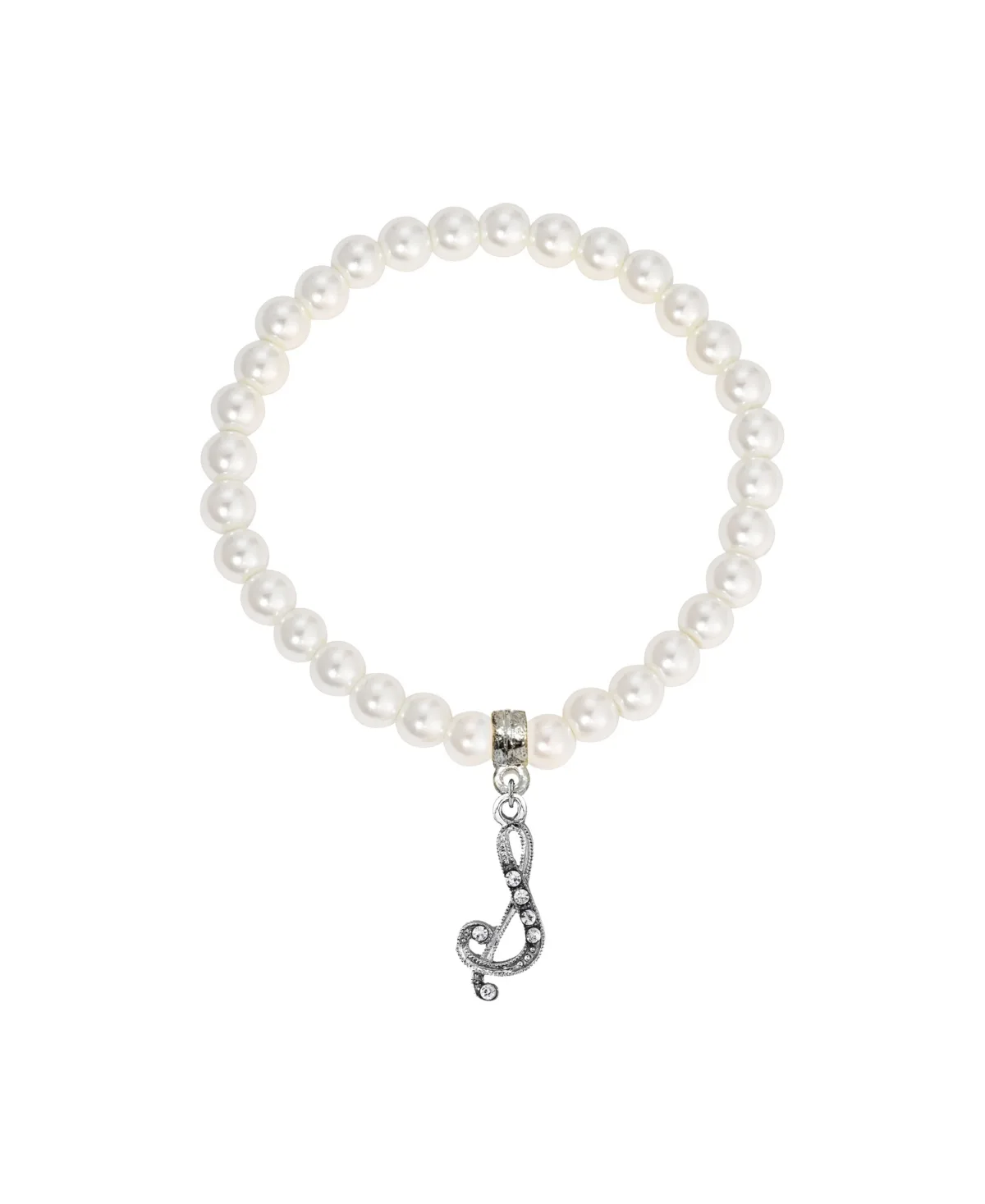 Imitation Pearl Bead Initial Charm Stretch Bracelet - S