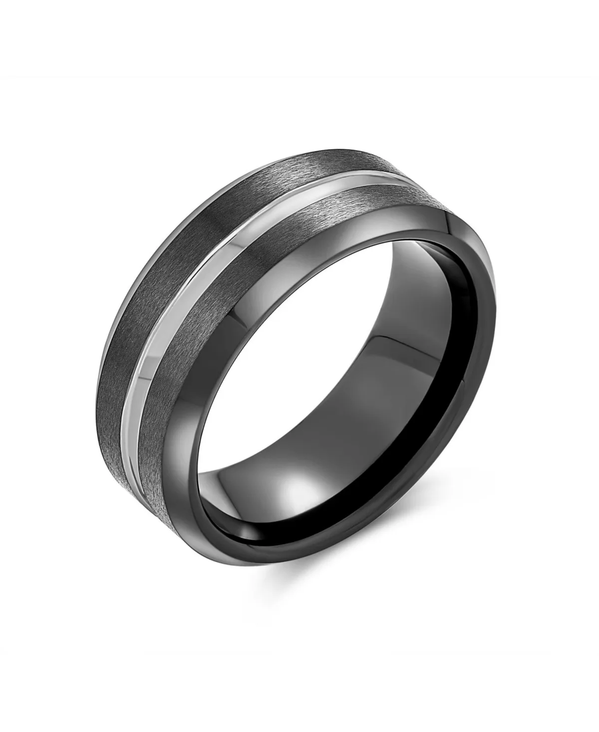 Simple Two Tone Center Couples Titanium Band Ring Comfort Fit by Bling Jewelry