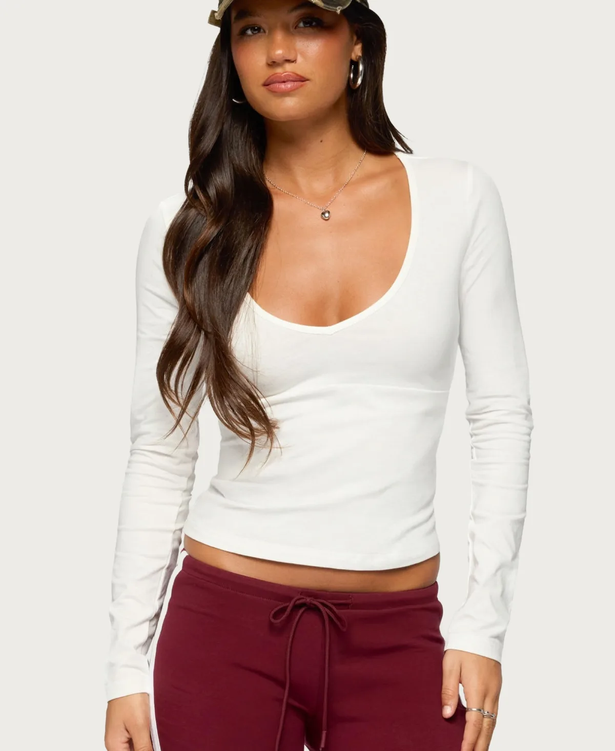 Feva Long-Sleeve V-Neck Crop T-Shirt