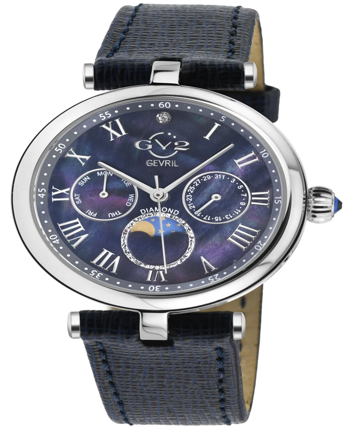 Florence Swiss Quartz Italian Blue Leather Strap Watch 36mm by Gevril