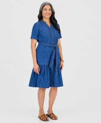 Denim Midi Tiered Dress
