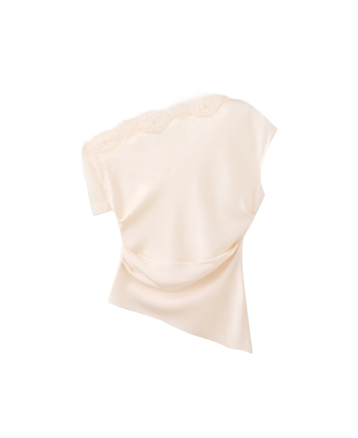 One-Shoulder Satin Lace Blouse