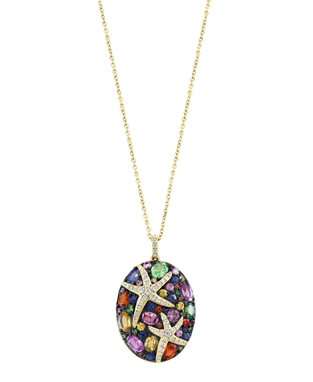 Watercolors Diamond and Multi-Sapphire Cable-Chain Pendant (1/3 ct. t.w. Diamond 3-1/5 ct. t.w. Sapphire) in 14k Yellow Gold by Effy Collection
