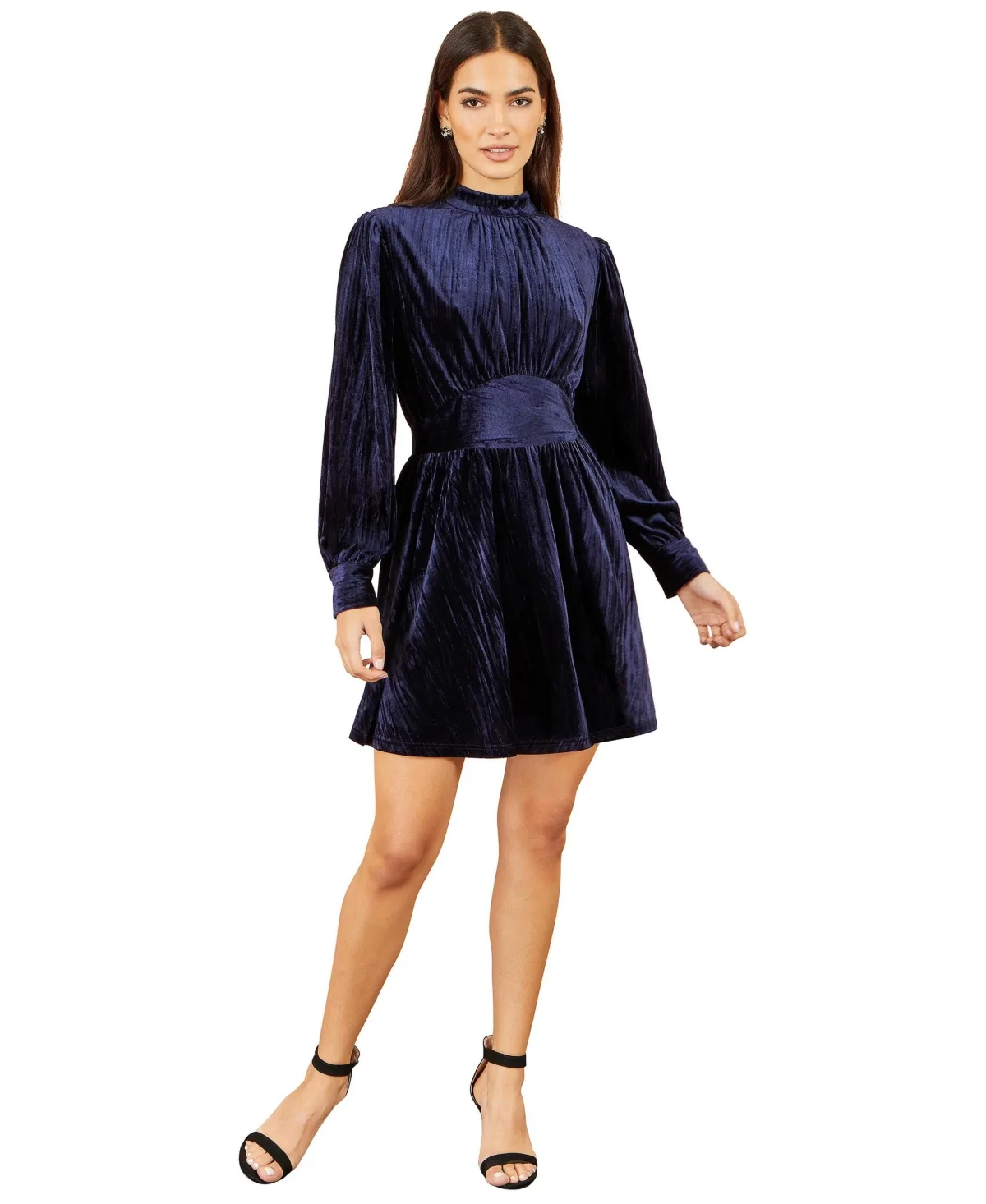Ruched Waist Velvet Skater Dress