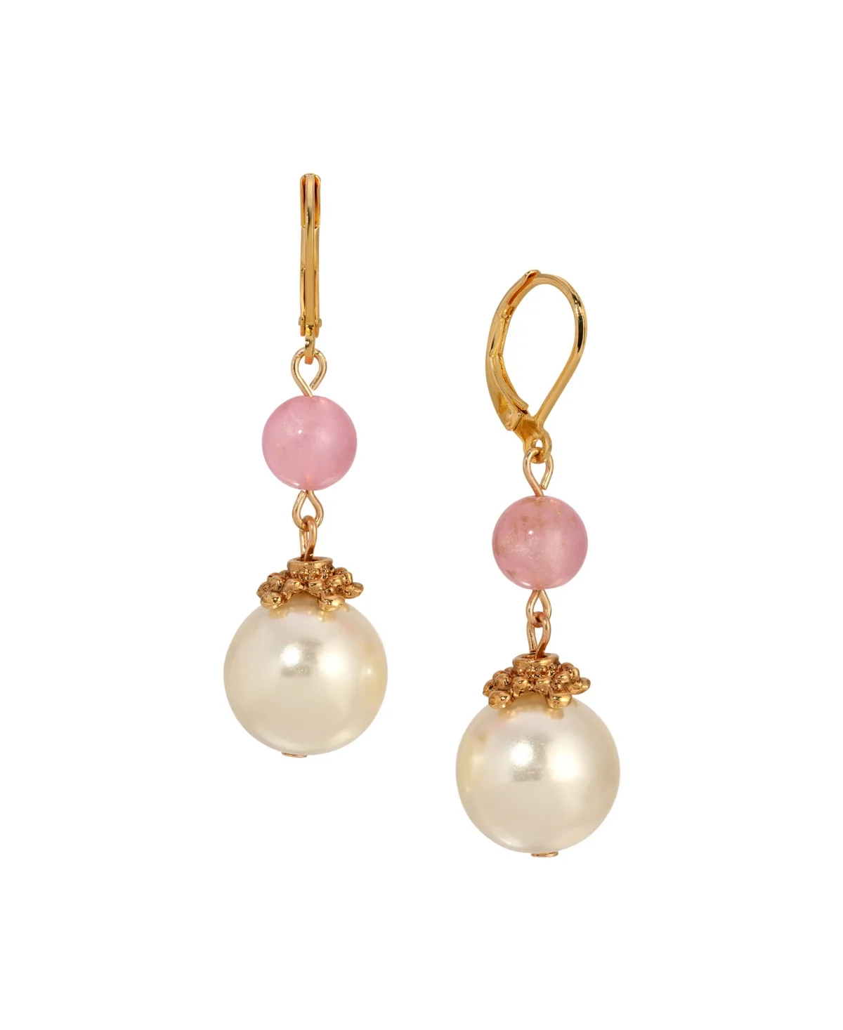 Gold-Tone Pink Imitation Pearl Bead Drop Earring