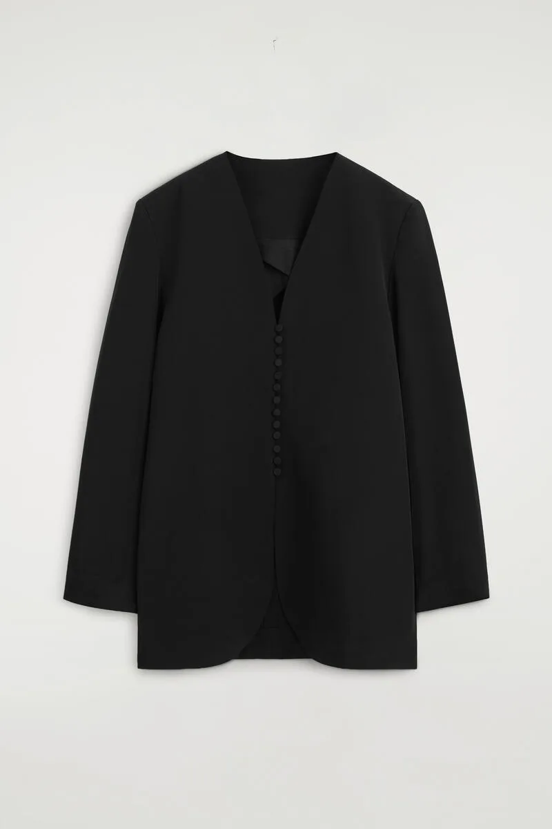 Button-Detail Silk-Crepe Blazer