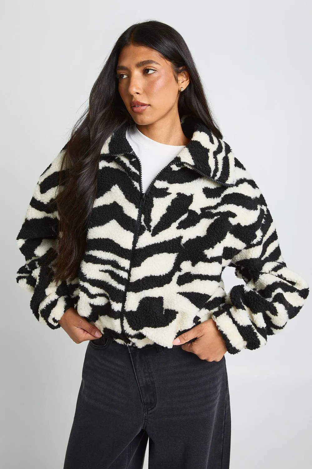 Funnel Neck Teddy Bomber Jacket