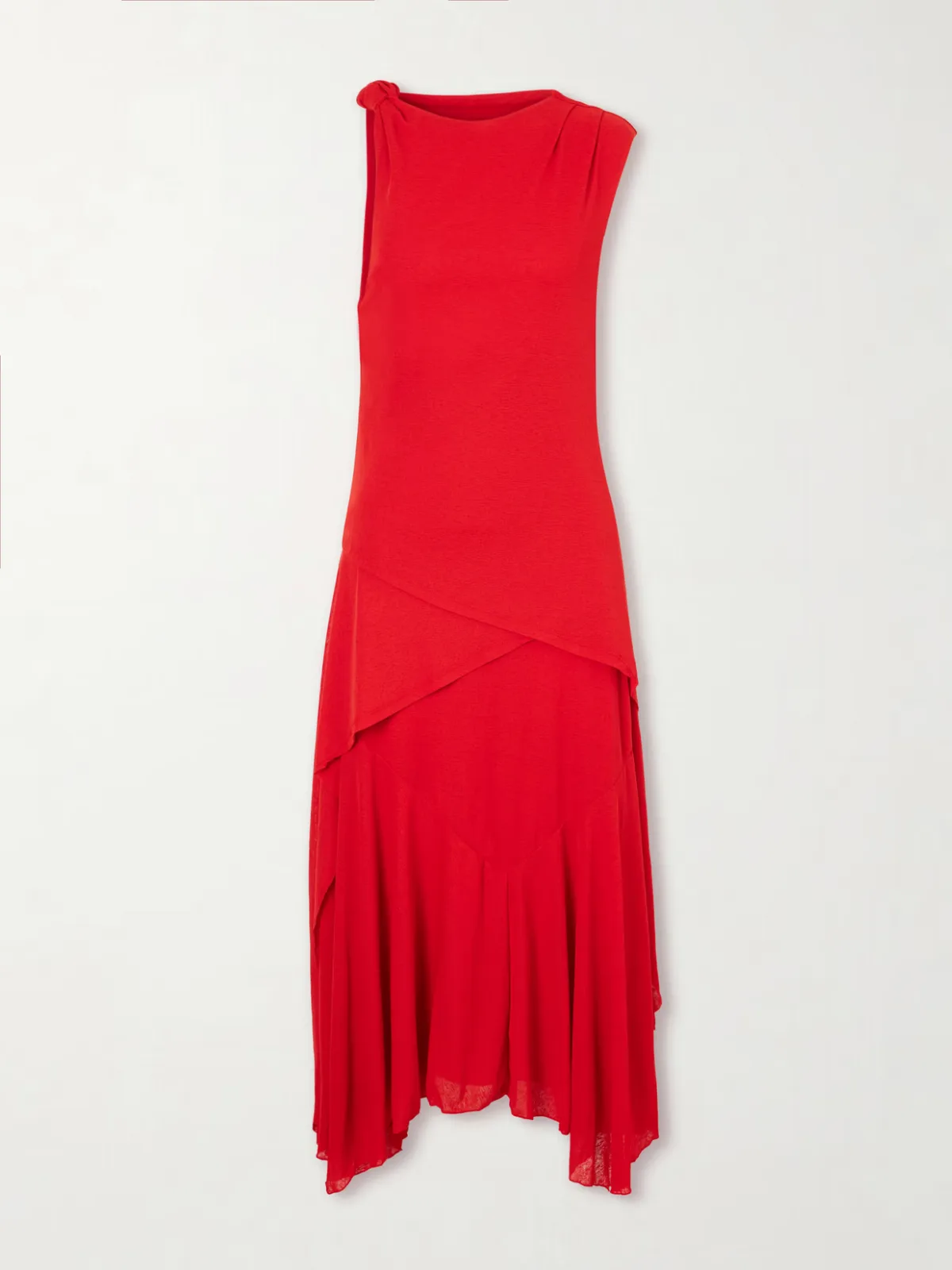 - Marl Asymmetric Draped Gauze Midi Dress -