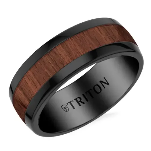 8mm Black Tungsten Carbide and Walnut Wood Ring by Triton