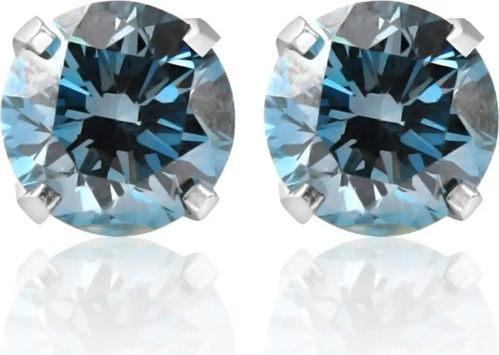 1 ct t.w. Blue Lab Grown Diamond Studs 14k Gold Earrings in 14K White Gold by Bliss Diamond