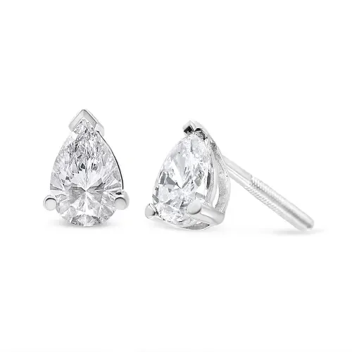 14K White Gold 1.0 ct Pear Shape Solitaire Lab Grown Diamond Stud Earrings by Haus of Brilliance