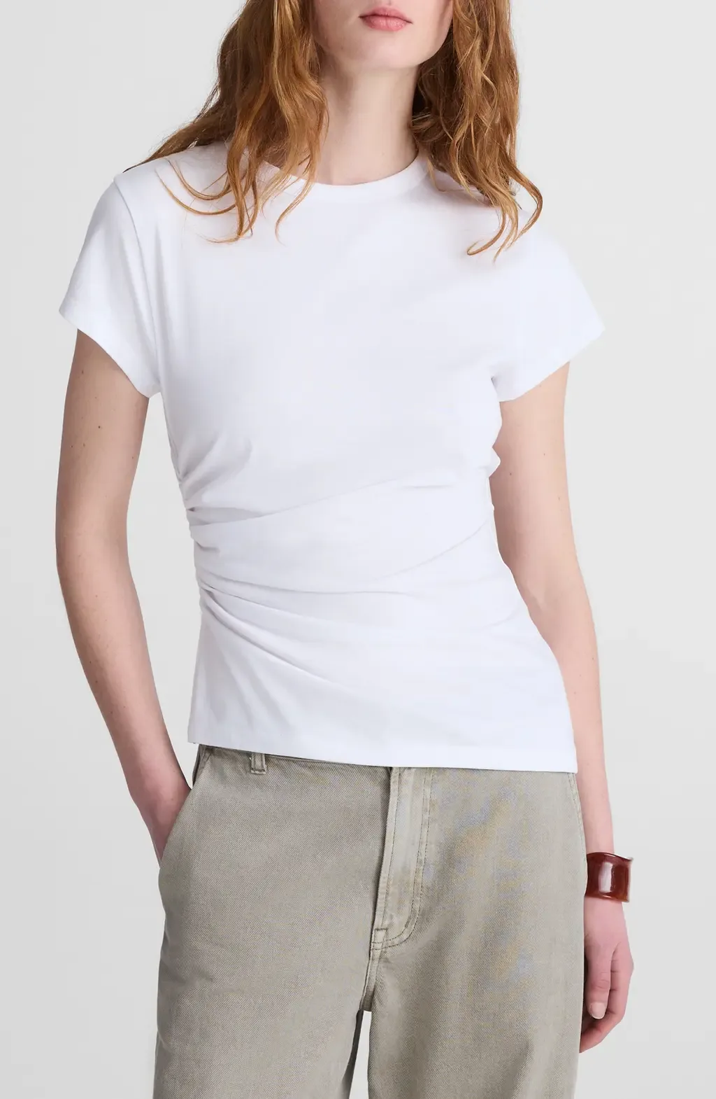 Asymmetric Ruched Jersey T-Shirt