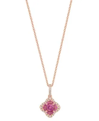 Diamond Pink Sapphire Stud Earrings Diamond Pink Sapphire Pendant Pink Sapphire Diamond Halo Ring Rose Gold by Effy Collection