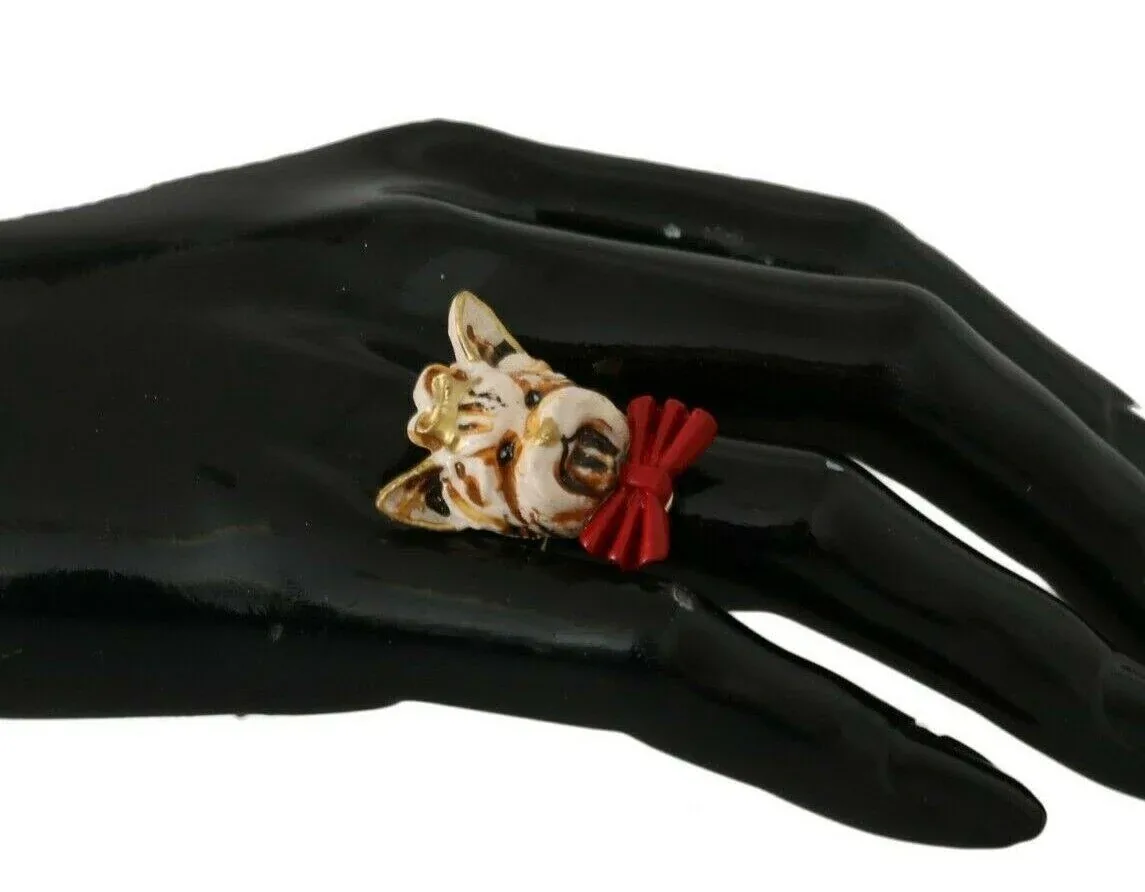 Dog Head Gold Brass Ring by Dolce & Gabbana