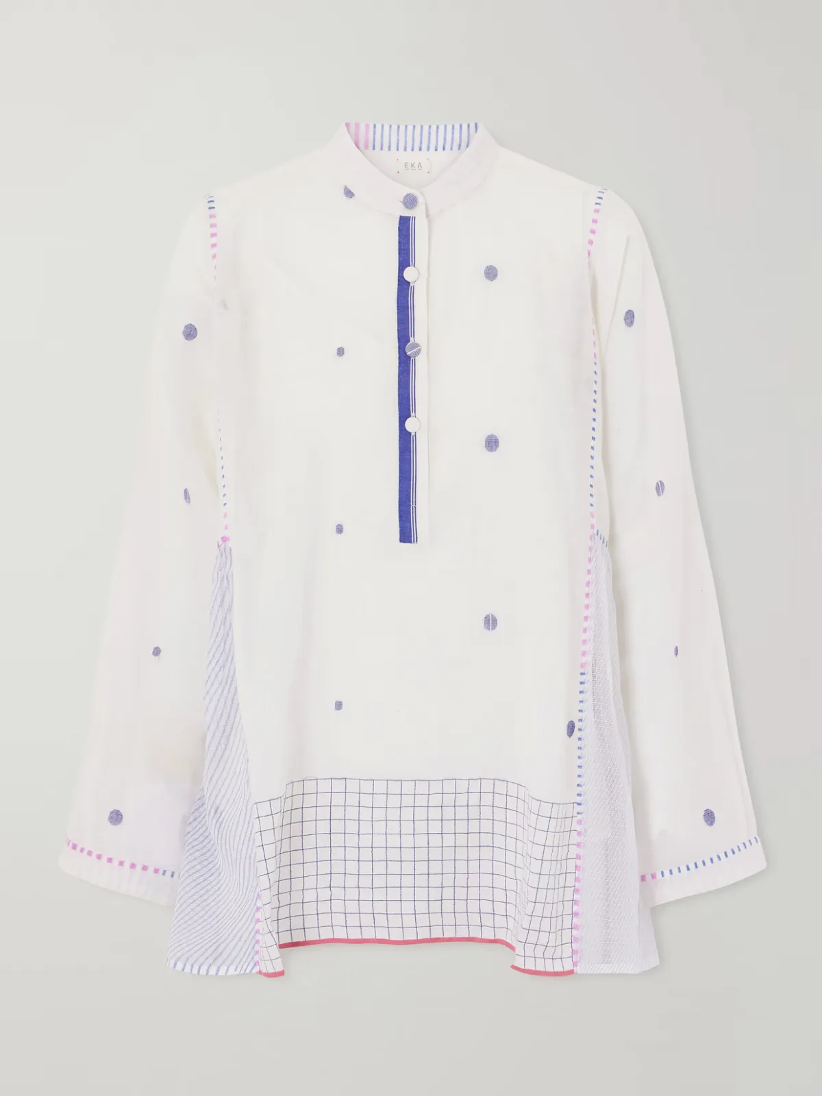 - Cosmos Handwoven Cotton-jamdani Blouse Patched With Printed Stripes -