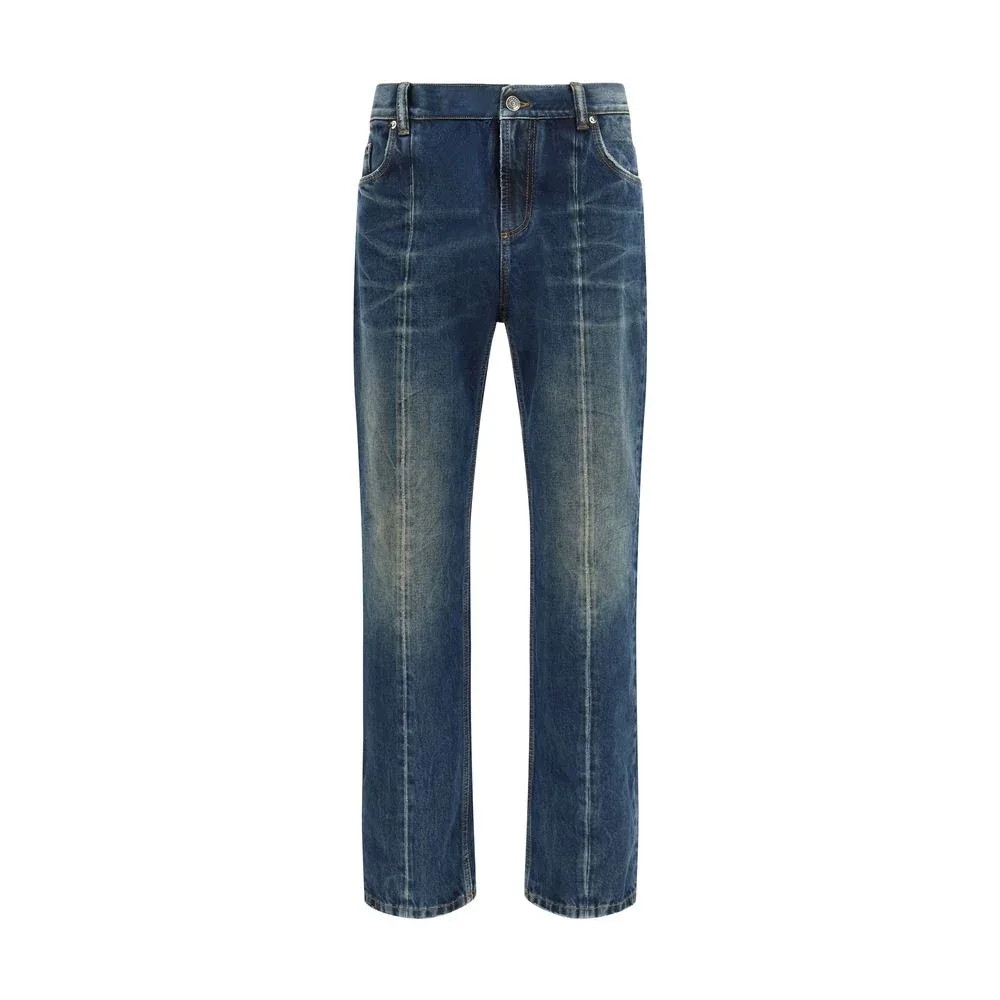 Distressed Cotton Straight-Leg Jeans