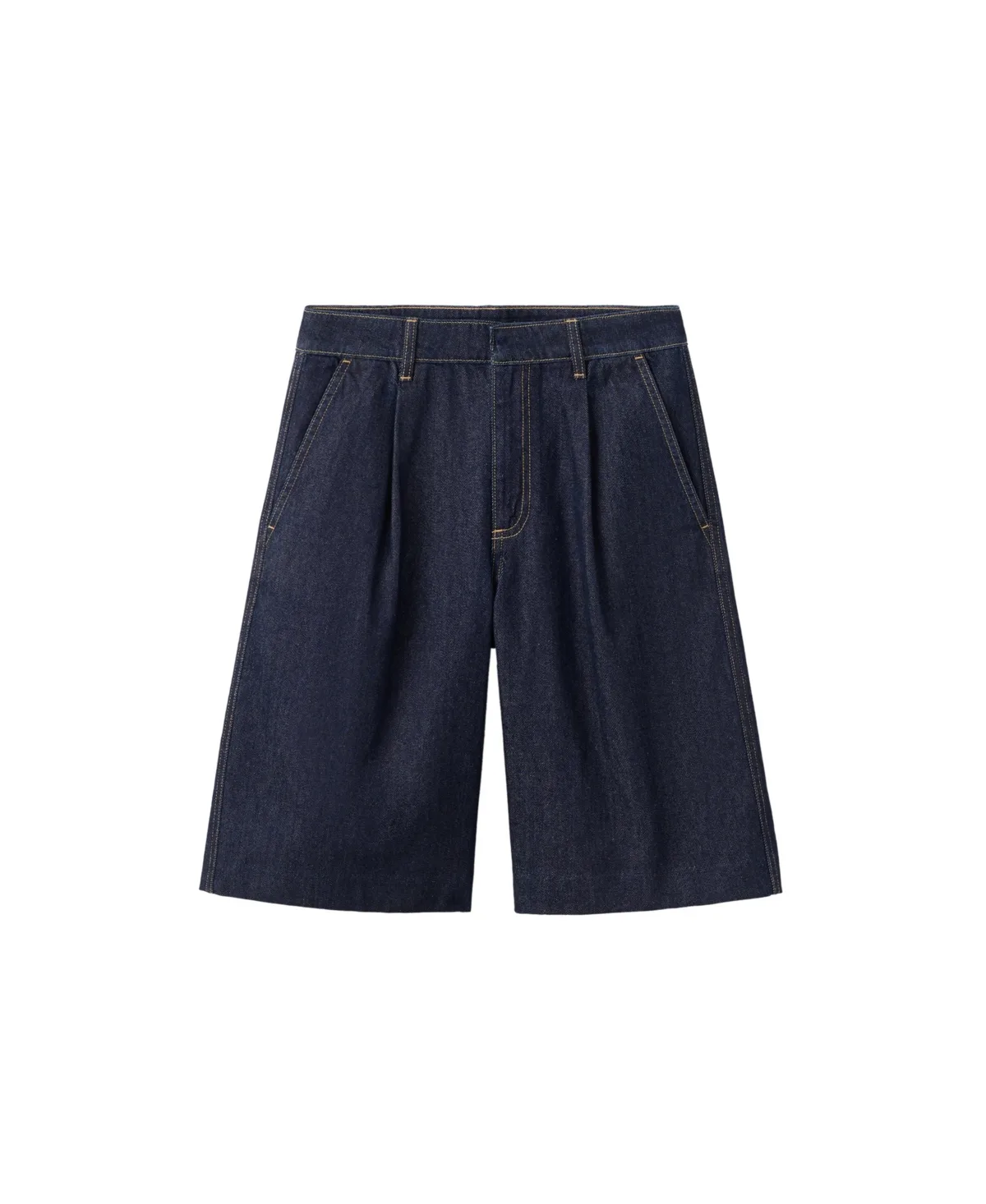 Bermuda Straight-Fit Pleated Denim Shorts, 12.2" Inseam