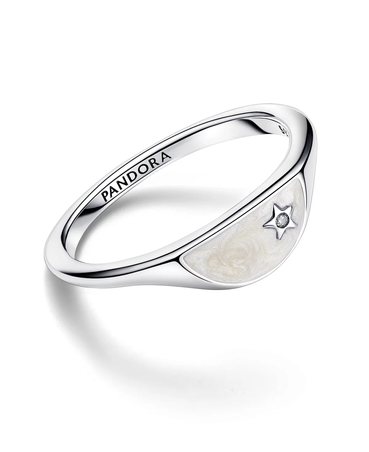 Halved Enamel Signet with Clear Cubic Zirconia Stones Ring by Pandora