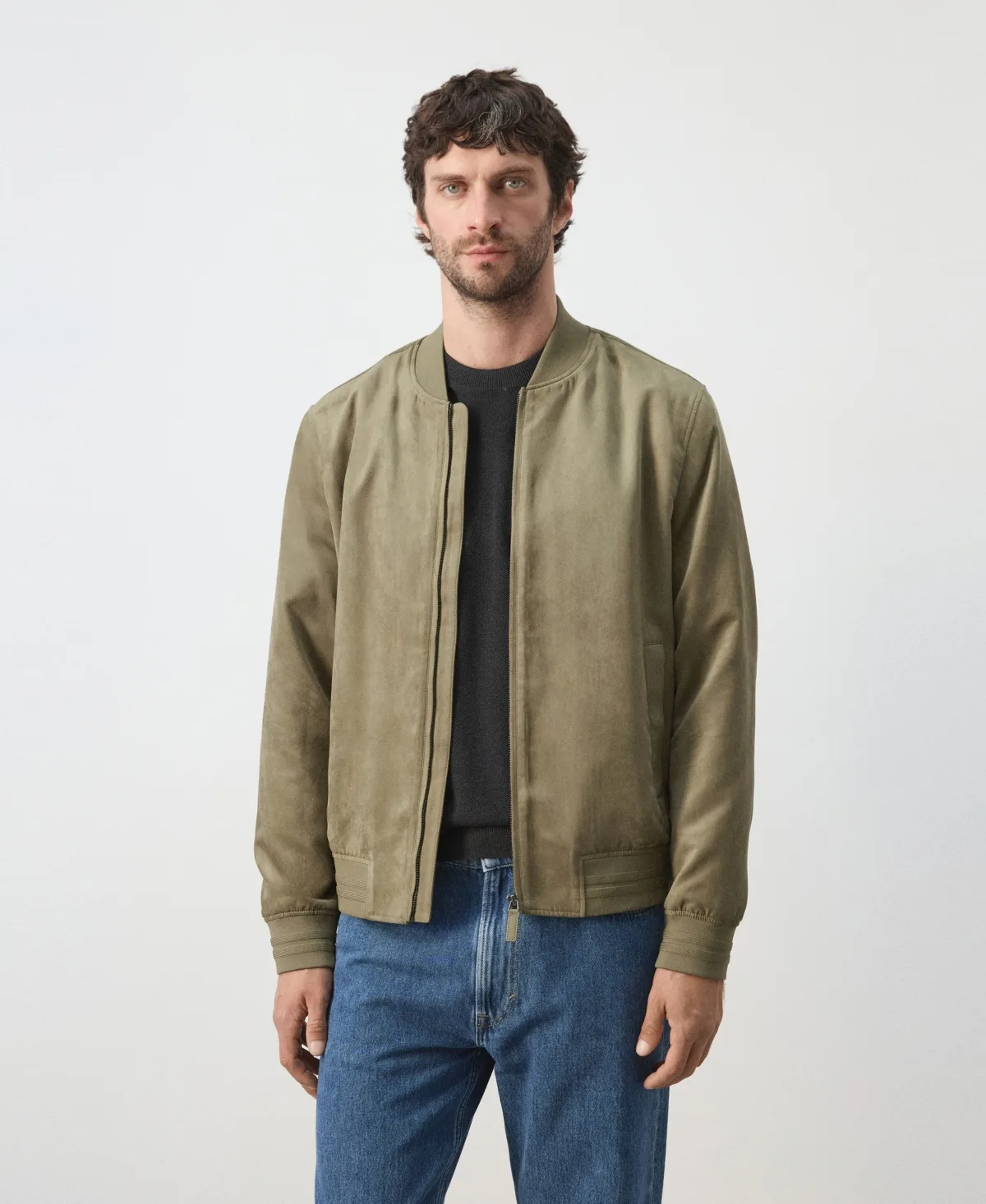 Suede-Effect Bomber Jacket