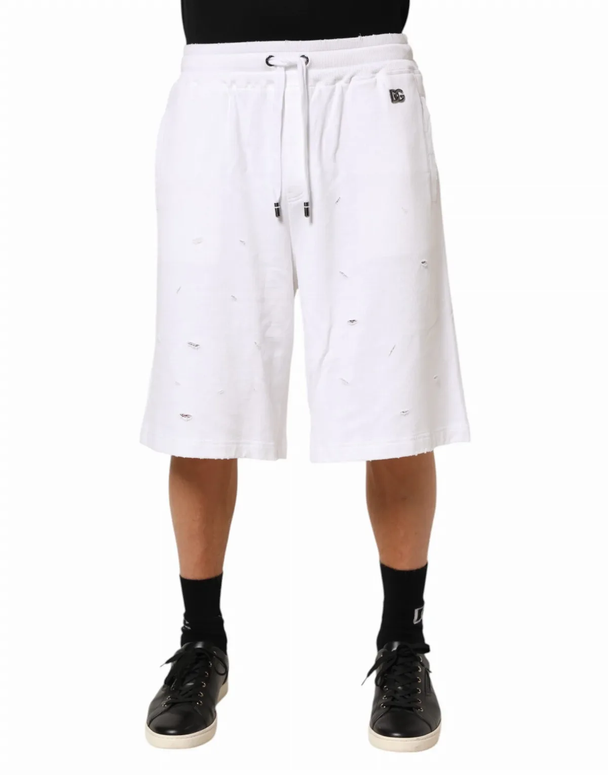 Ripped Cotton Bermuda Shorts